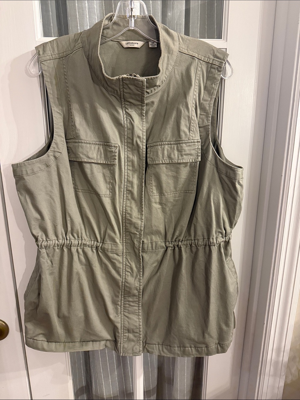 Liz Claiborne Citton Safari Utility Vest Sage Khaki Drawstring Plus Size 18W